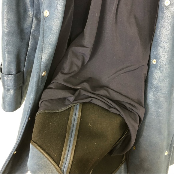 Vintage Blue Leather Mid Length Jacket Sz S - Picture 10 of 12